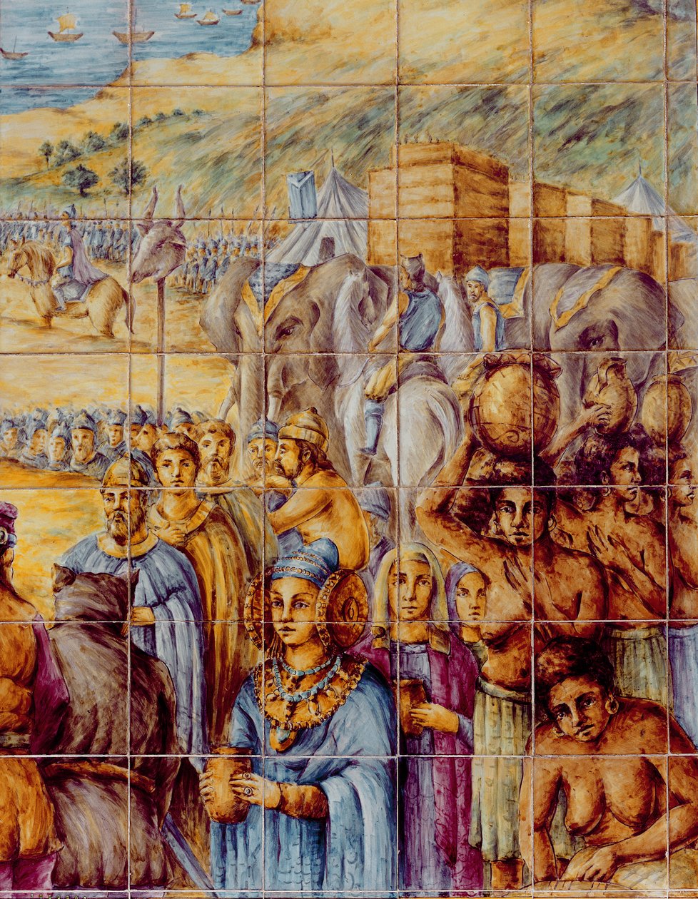 Lady of Elche i prosesjon med elefanter etter av Spanish School