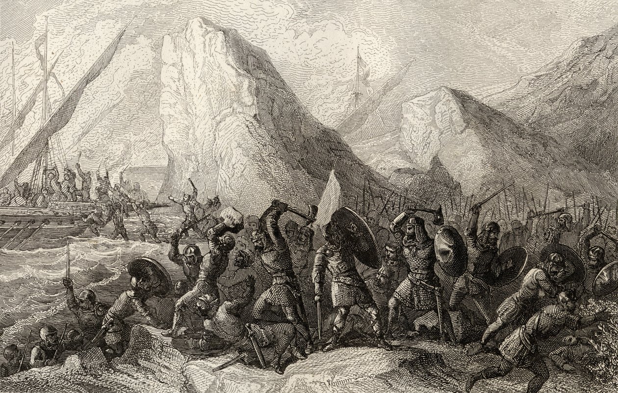 Normannerne blir ødelagt på de galisiske kystene av Spania i c.969 av Spanish School