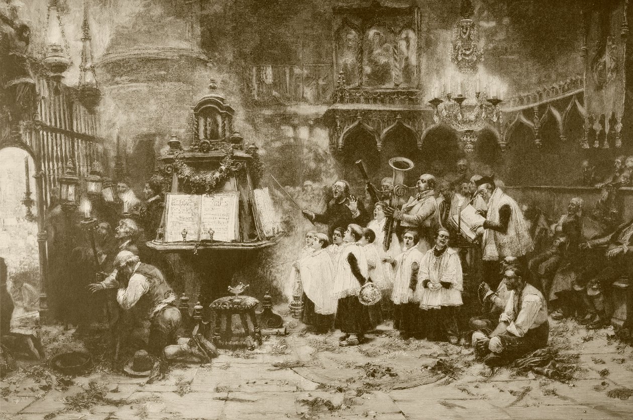 Høymessen, etter et maleri av J. Benlliure, gravert av M. Weber, fra 