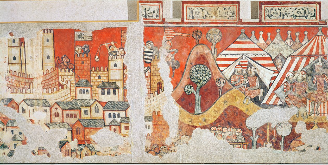 Den kongelige leiren til James I, kongen av Aragon under beleiringen av Mallorca i 1229, detalj fra veggmaleriene i Palacio Aguilar, 1280 av Spanish School