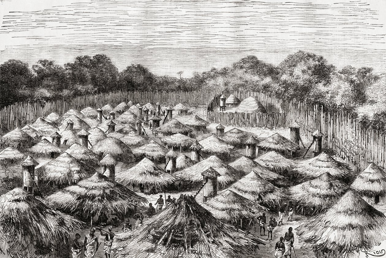 Landsbyen Kiwana, Tanzania, slik den var på slutten av 1800-tallet, fra 