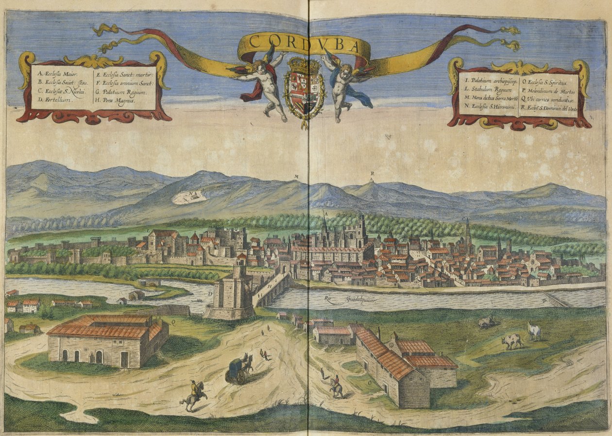 Utsikt over Cordoba (håndfarget gravering) av Spanish School