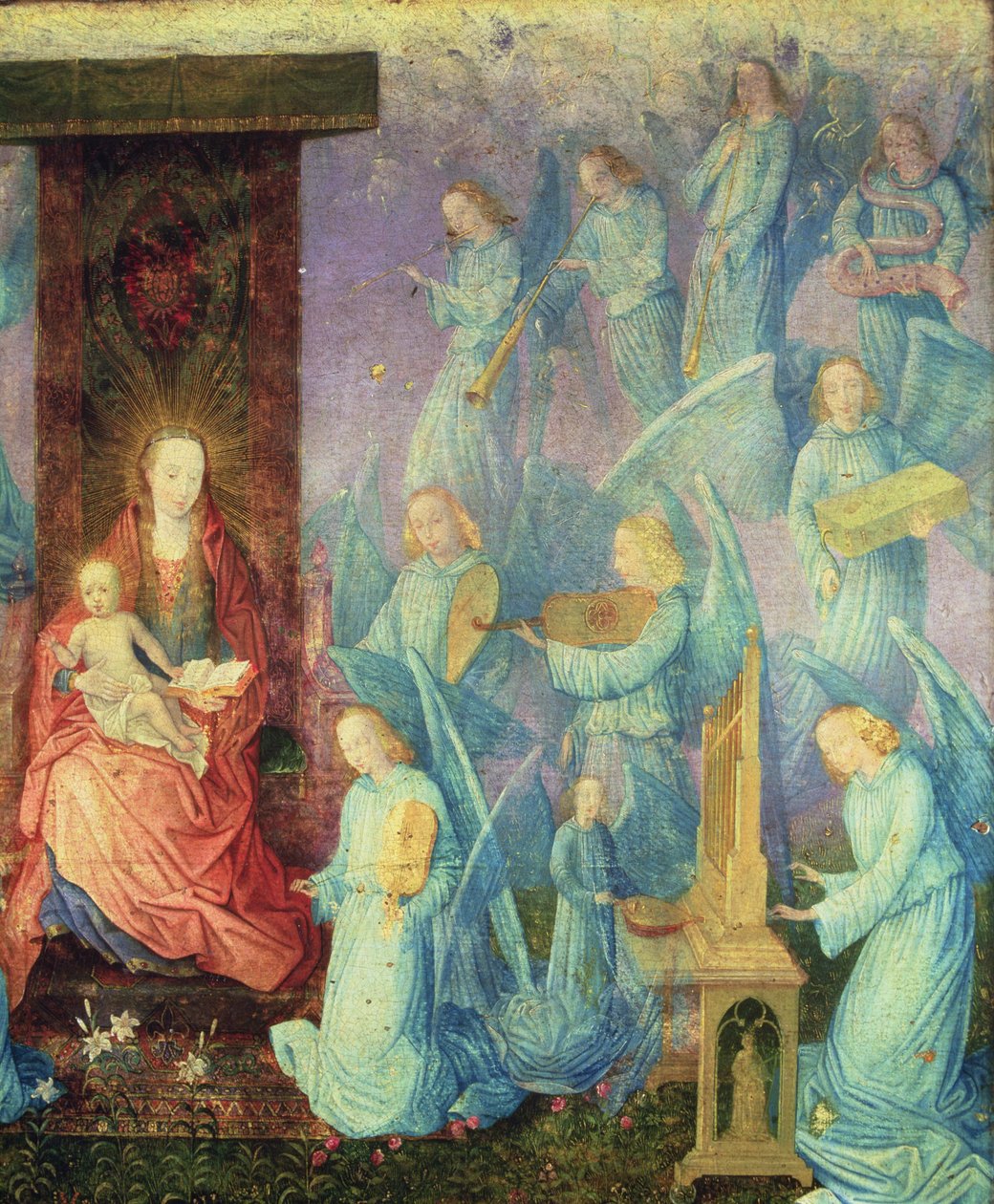 A Concert of Angels (olje på panel) (detalj) av Spanish School
