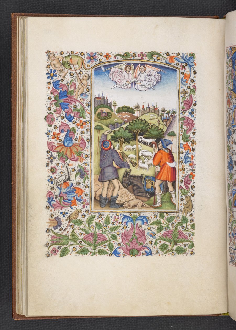 Legg til MS 50004 f.32v Bebudelse til hyrdene, fra en 'timebok' (blekk, farge og gull på pergament) av Spanish School
