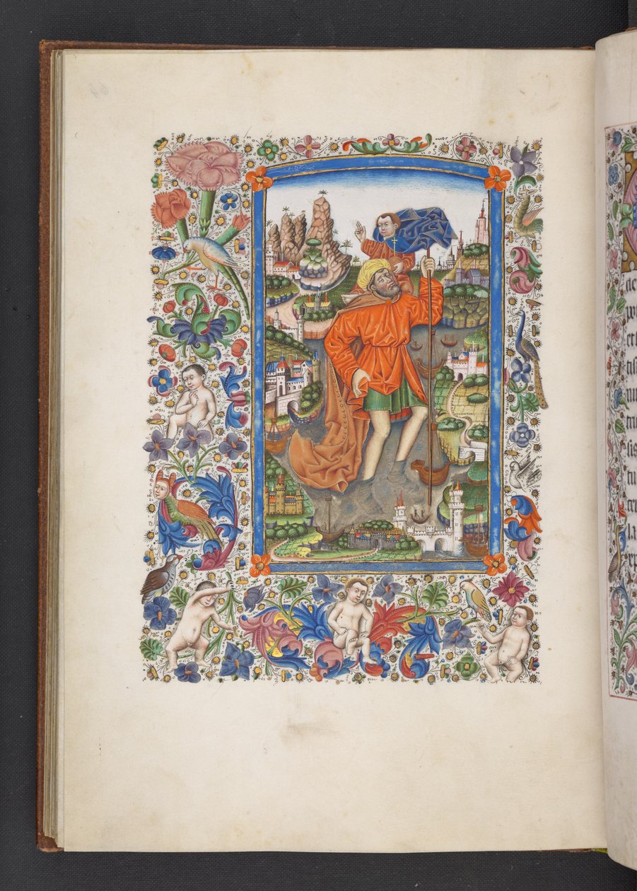 Legg til MS 50004 f.64v Saint Christopher som bærer Kristusbarnet, 