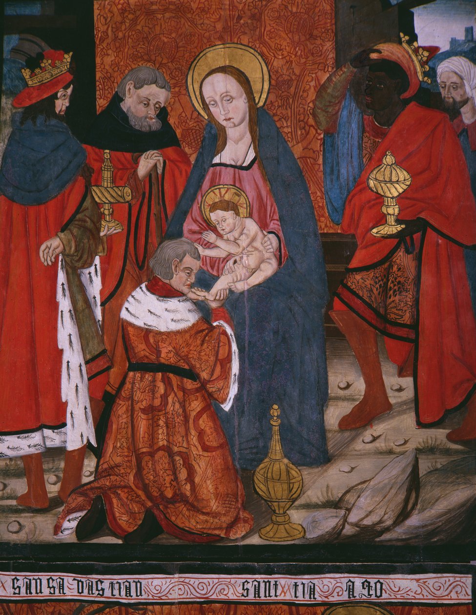 Adoration of the Magi, panel fra kirken San Andres of Tortura, slutten av 1400-tallet - begynnelsen av 1500-tallet (malt tre) av Spanish School