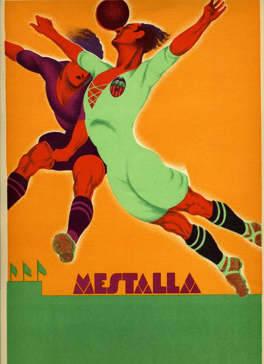 Annonse for en kamp mellom Valencia og et engelsk lag på Mestalla Stadium 15. april 1929 av Spanish School