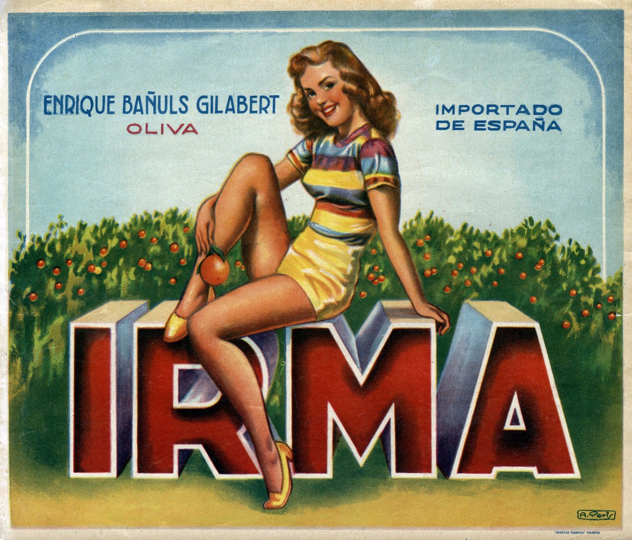Annonsebilde "" Irma"" for appelsiner fra Valencia i Spania av Spanish School