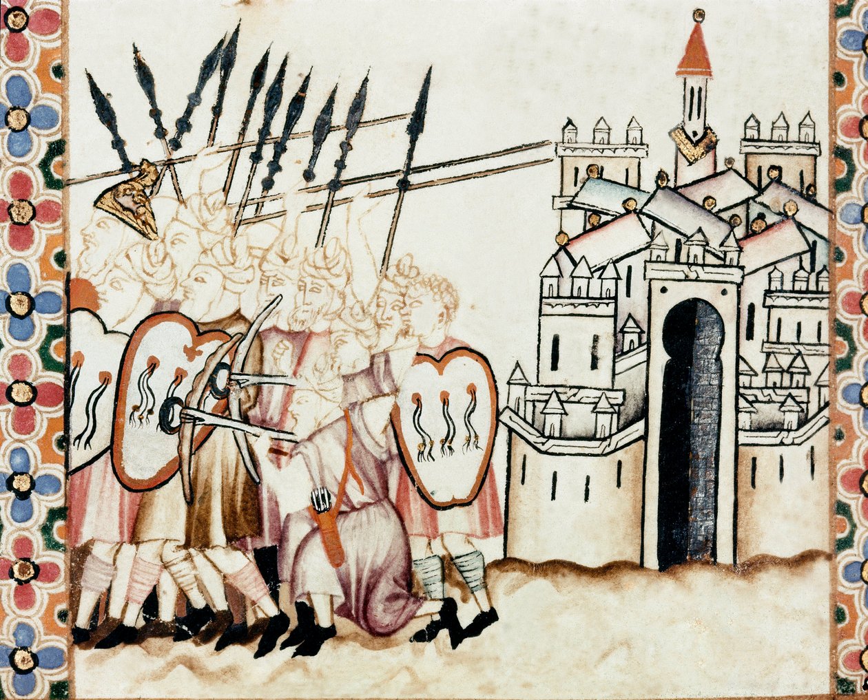 Armee of the Moors som forsvarer en by Detalj av en side hentet fra et manuskript av Sangen om Sankt Maria (Cantigas de Santa Maria), dekorerer miniatyrer dedikert til Sankt Maria og hennes mirakler, en samling av sanger redige under regene til Alfonso X.  av Spanish School