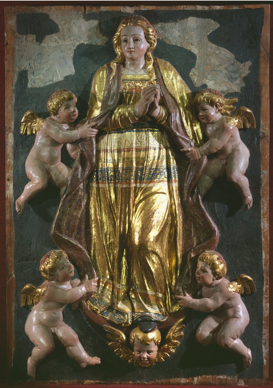 Assumption of the Virgin, detalj av en renessansealtertavle (malt og forgylt tre) av Spanish School
