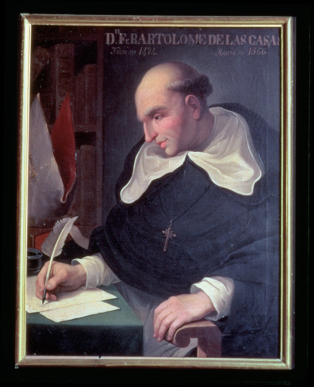 Bartholeme de Las Casas (1474-1566) (olje på panel) (se også 129762) av Spanish School