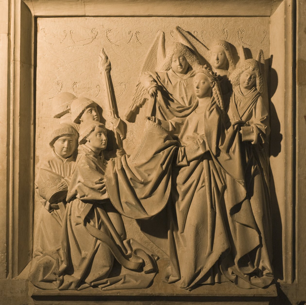 Bas-relieff av Saint Idelfonso som mottar sin chasuble, interiøret i La Mezquita, Cordoba, 1507 av Spanish School
