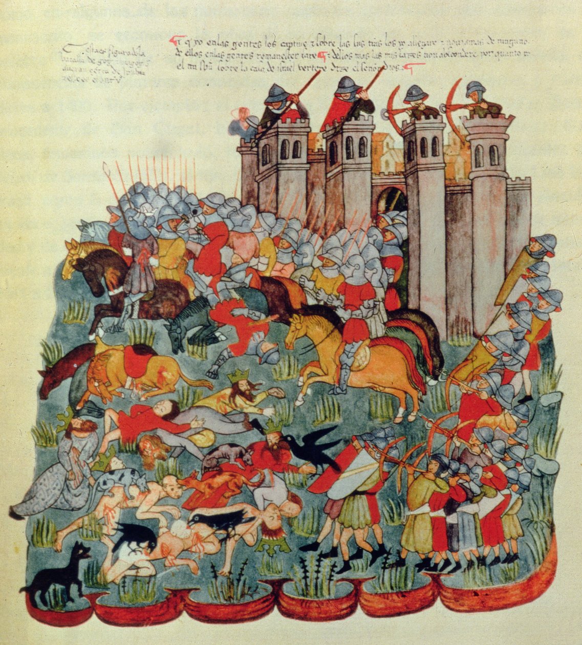 Kampscene, fra Biblia de la Casa de Alba av Spanish School