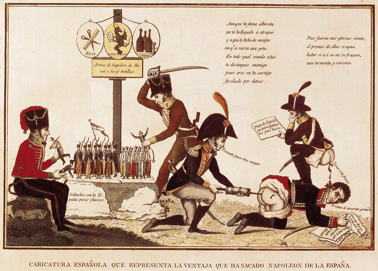 Tegneserie av fordelene oppnådd av Napoleon Bonaparte (1769-1821) i Spania av Spanish School