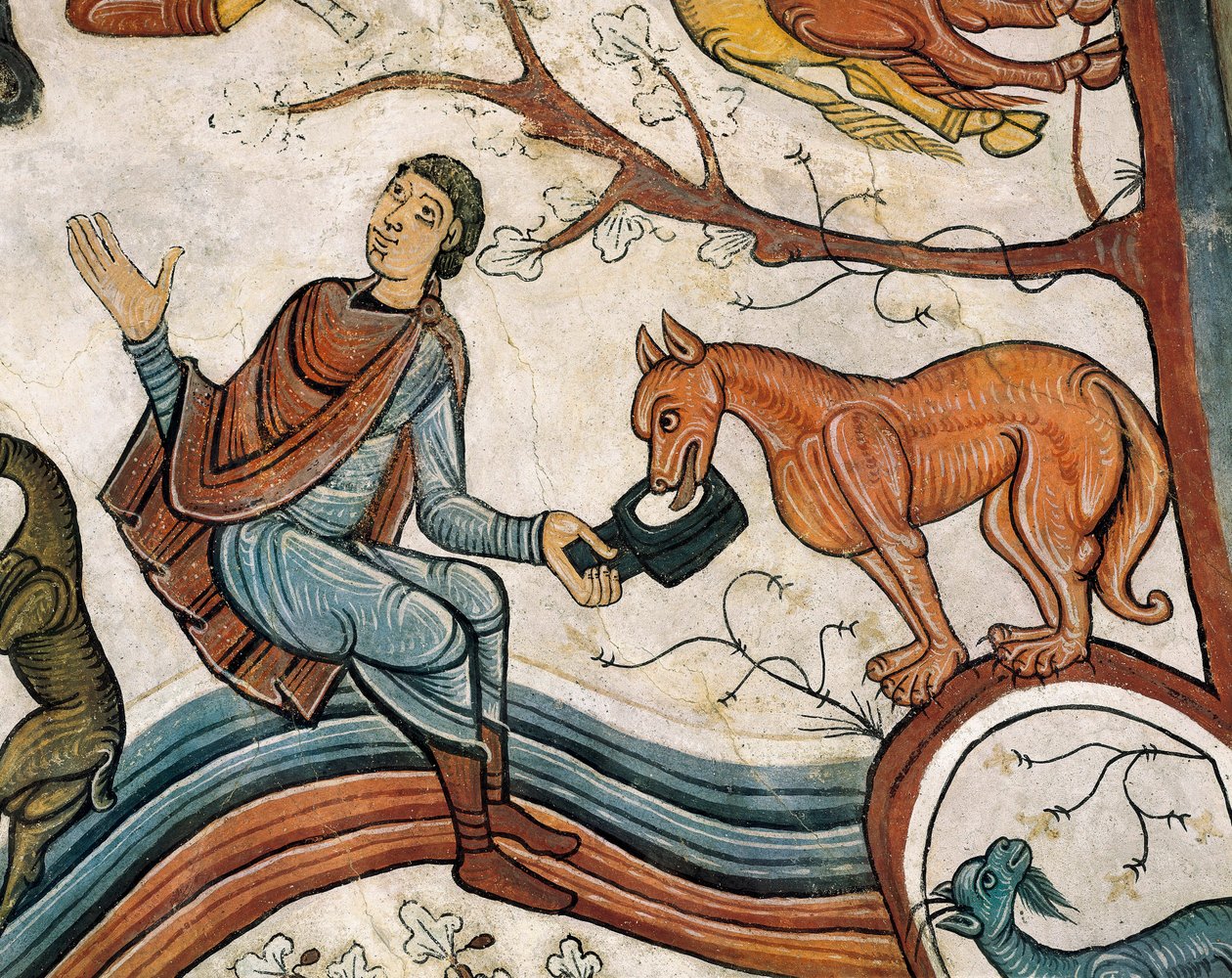 Sentral detalj av hvelvet som representerer kunngjøringen til hyrdene. Fresco fra 1100-tallet. av Spanish School