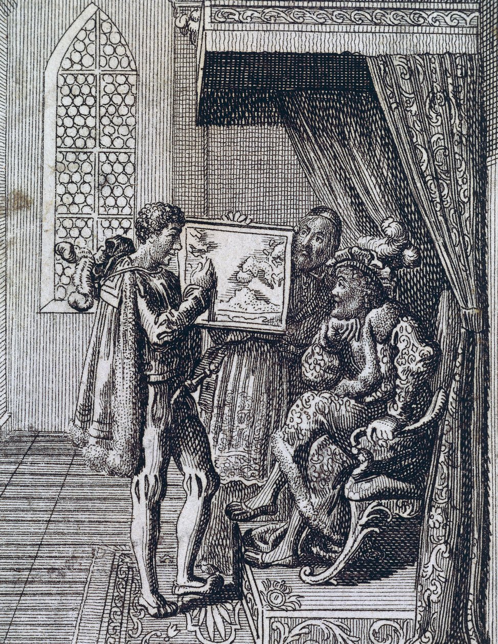 Christopher Columbus tilbyr sine tjenester til kongen av Portugal av Spanish School