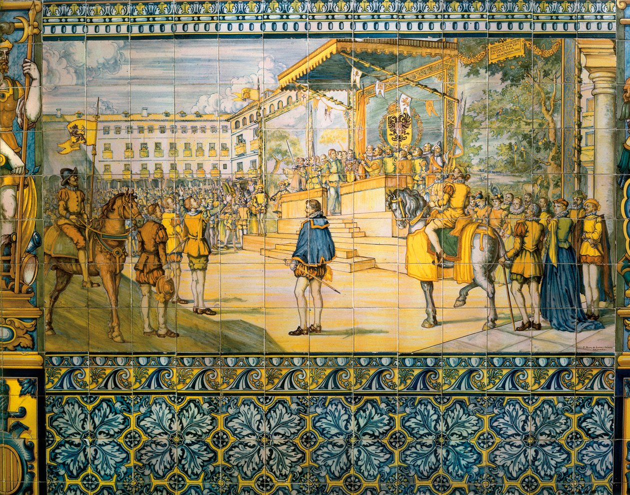 Feiringer i Valladolid til ære for Filip II av Spania i mai 1559. Fliser fra skolen til Talavera i palasset til familien Pimentel, Valladolid. av Spanish School