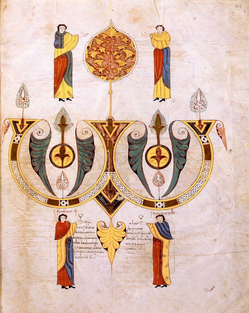 Kolofon av den visigotisk-mosarabiske bibelen til St. Isidores, med portretter av de to miniaturistene, Florencio og Sancho, fol.514r., 960 e.Kr. (tempera på vellum) av Spanish School