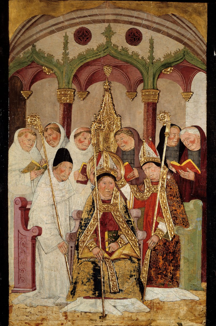 Innvielse av et festmåleri på tre fra den spanske skolen. Bayonne fra 1400-tallet, Bonnat-museet av Spanish School