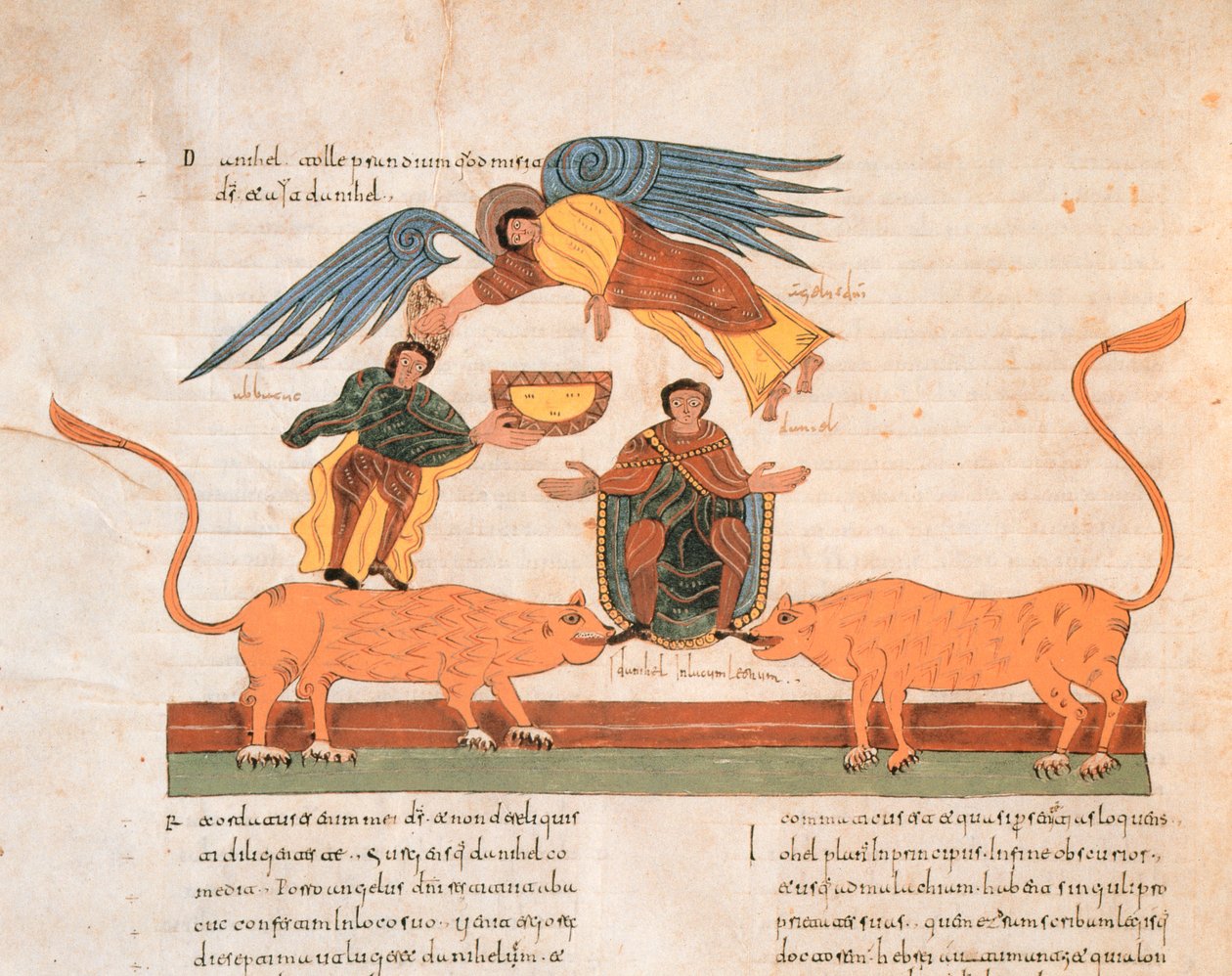 Daniel i Løvehulen, fra den vestgotisk-mosarabiske bibelen til St. Isidores, fol.325v., 960 e.Kr. (tempera på vellum) av Spanish School