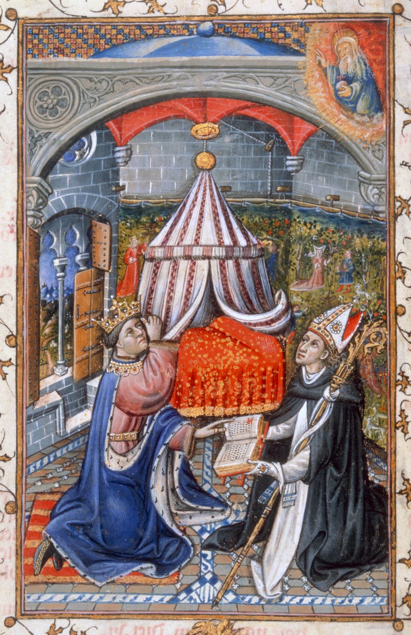 Andakter for morgen og kveld, fra bønneboken til Alfonso V av Aragon, 1442 (tempera på vellum) av Spanish School