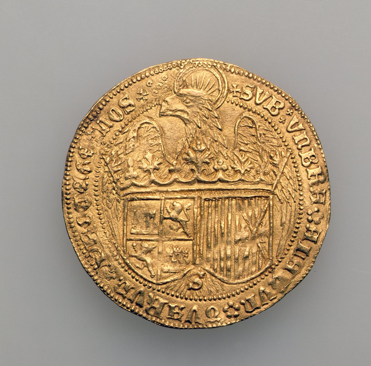 Dobbel utmerket av Ferdinand II av Aragon (1452-1516) og Isabella av Castille (1451-1504), Sevilla mynt, 1475 (gull) (se 168057) av Spanish School