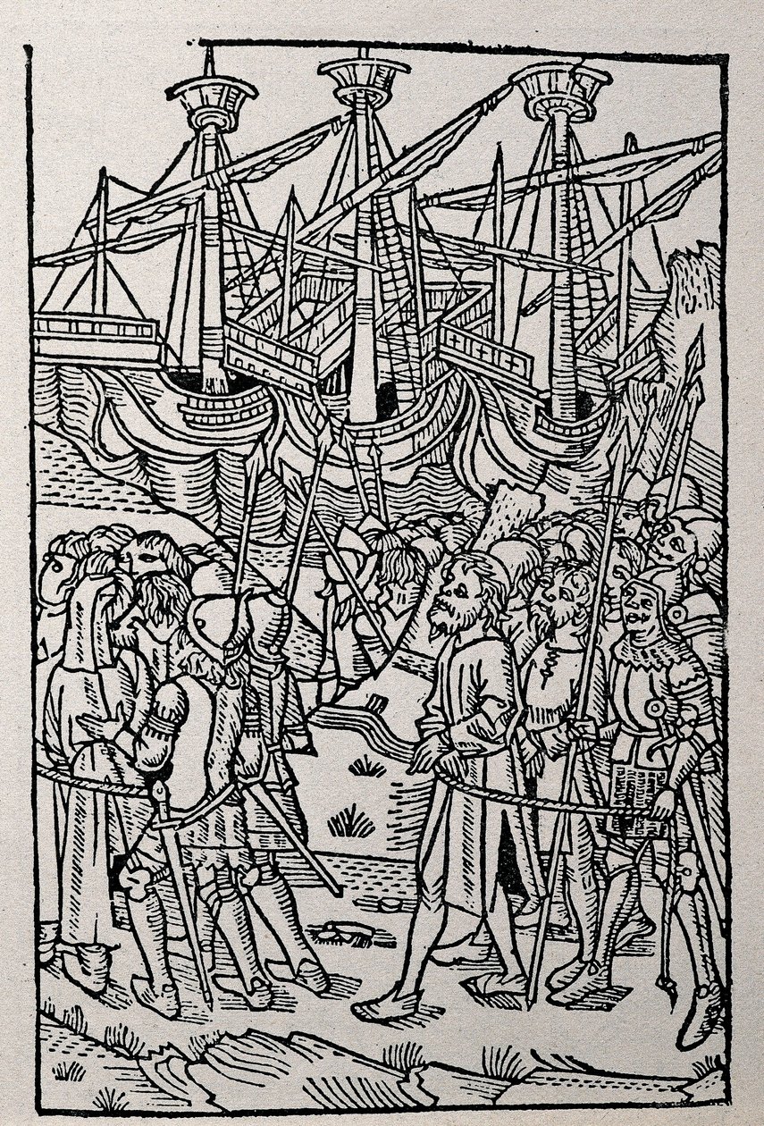 Gravering i Vespasians historie, trykt i 1495 i Zaragoza (s/hv illustrasjon) av Spanish School