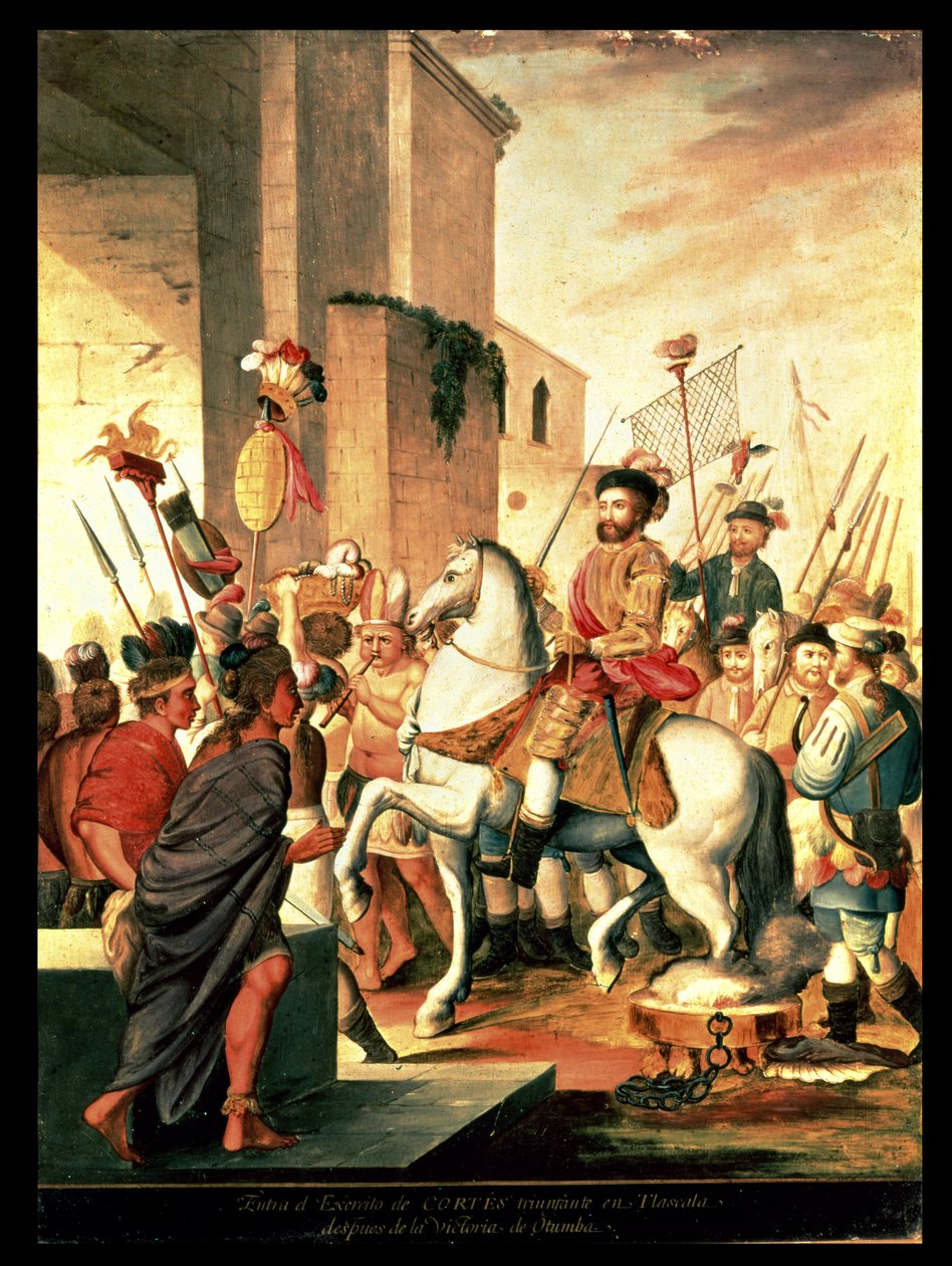 Inngangen til Triumphant Army of Cortes i Tlaxcala etter seieren av Otumba av Spanish School