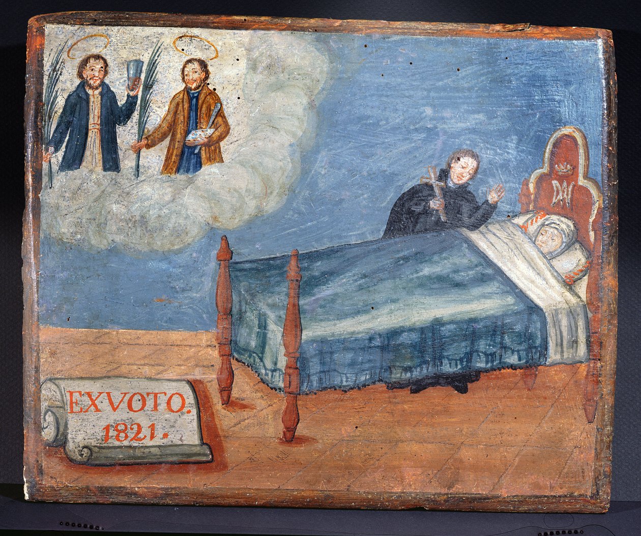 Ex Voto dedikert til SS. Cosmas og Damian i takknemlighet for helbredelsen av en syk kvinne, 1821 av Spanish School