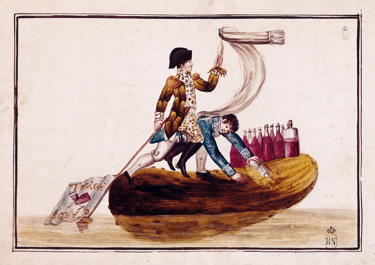 Utvisning av Joseph Bonaparte (1768-1844) (på en sylteagurk) etter nederlaget til Vitoria i Spania av Spanish School