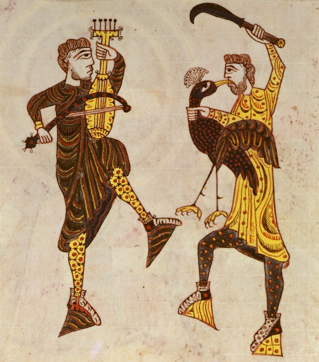 F.86 Two Men Dancing, fra Beatus Apocalypse fra Santo Domingo de Silos av Spanish School