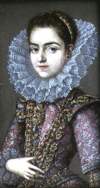 Kvinneportrett (olje på spillekort) av Spanish School