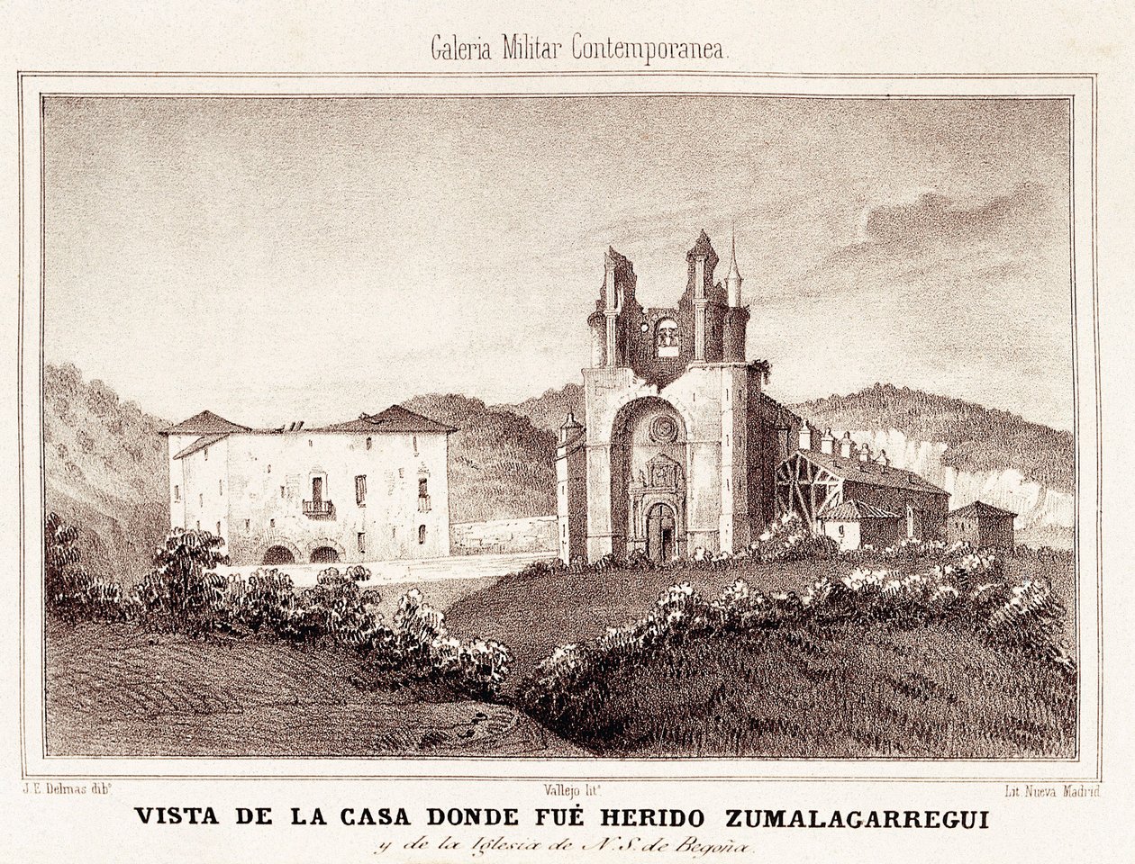 Første Carlist-krig (1833-1840): huset eller Carlist-general Tomas Zumalacarregui (1788-1835) ble skadet etter beleiringen av Bilbao av Spanish School