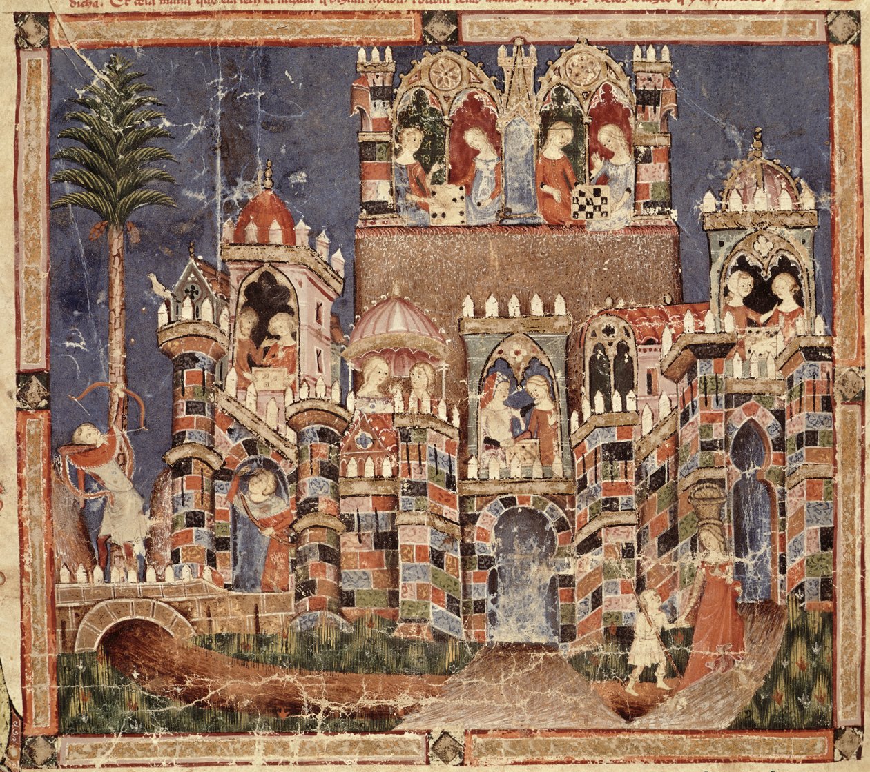 Fol.13v Spill og underholdning av trojanerne, fra Codex Benito Santa Mora av Spanish School