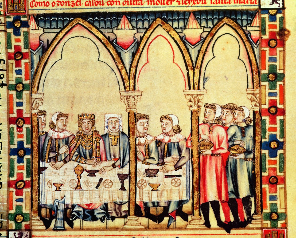 Fol.16v Engagement Bankett, fra manuskriptet laget under ledelse av Alfonso X The Wise King of Castille and Leon av Spanish School