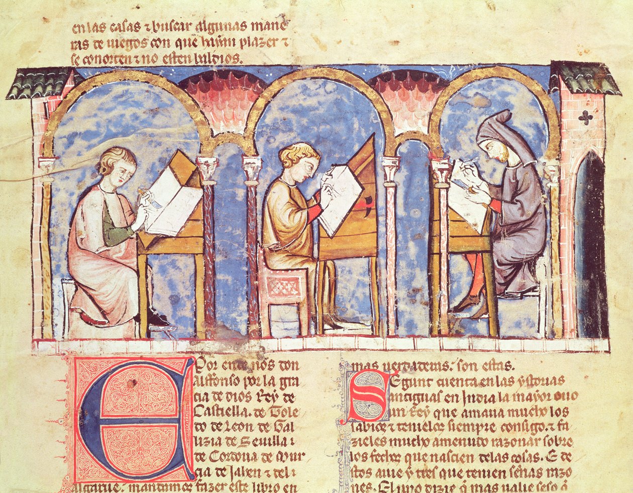 Fol.1v Spillbordmakere, fra boken om spill, sjakk, terninger og brett, 1282 av Spanish School