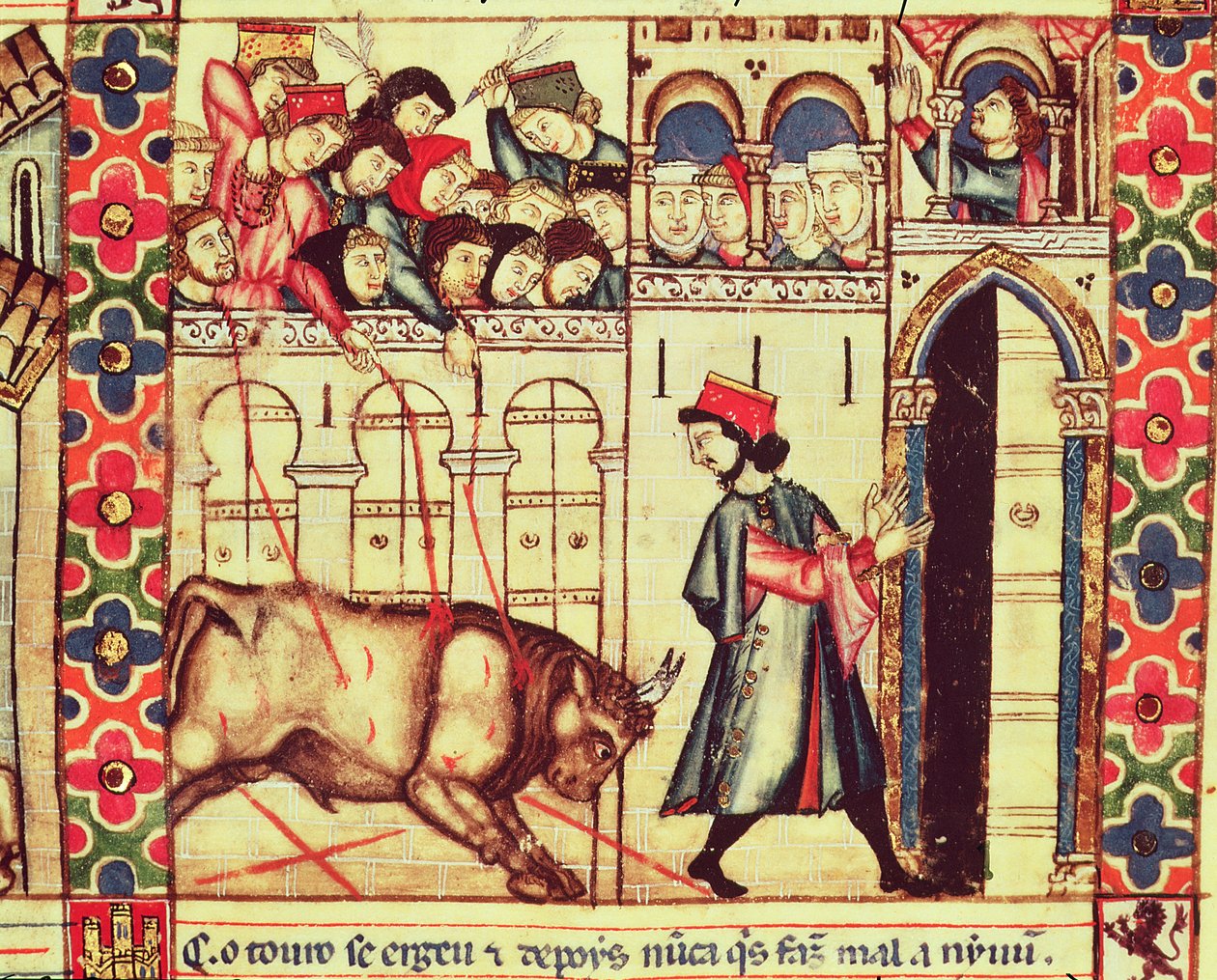 Fol.200r Død av en okse i ringen, fra manuskriptet laget under ledelse av Alfonso X Den vise kongen av Castille og Leon av Spanish School