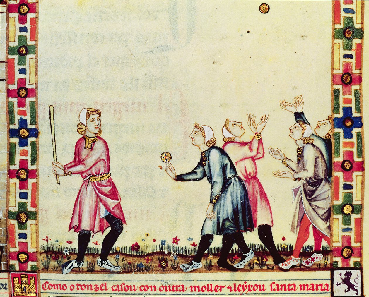 Fol.61v Spill med pelota i friluft, fra manuskriptet laget under ledelse av Alfonso X (1221-84) De vise, kongen av Castilla og Leon av Spanish School