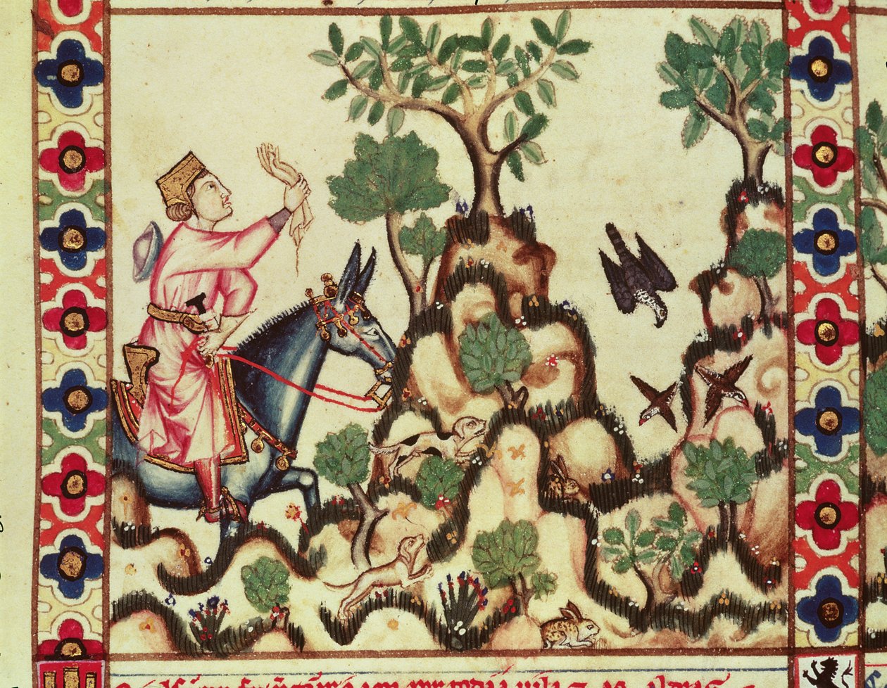 Fol.64r Falkejakten, fra manuskriptet laget under ledelse av Alfonso X Den vise kongen av Castille og Leon av Spanish School