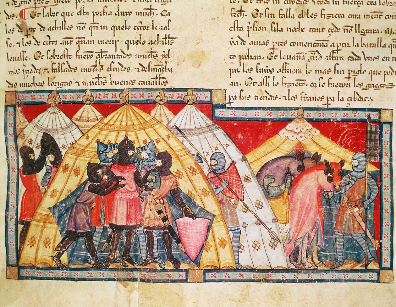 Fol.69r The Prisonment of Antenor, fra Codex Benito Santa Mora av Spanish School
