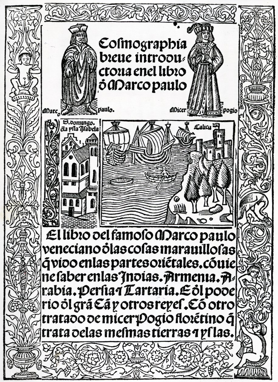 Frontispice til den første kastilianske versjonen av The Travels of Marco Polo, oversatt av Rodrigo de Santaella, utgitt 1503 av Spanish School