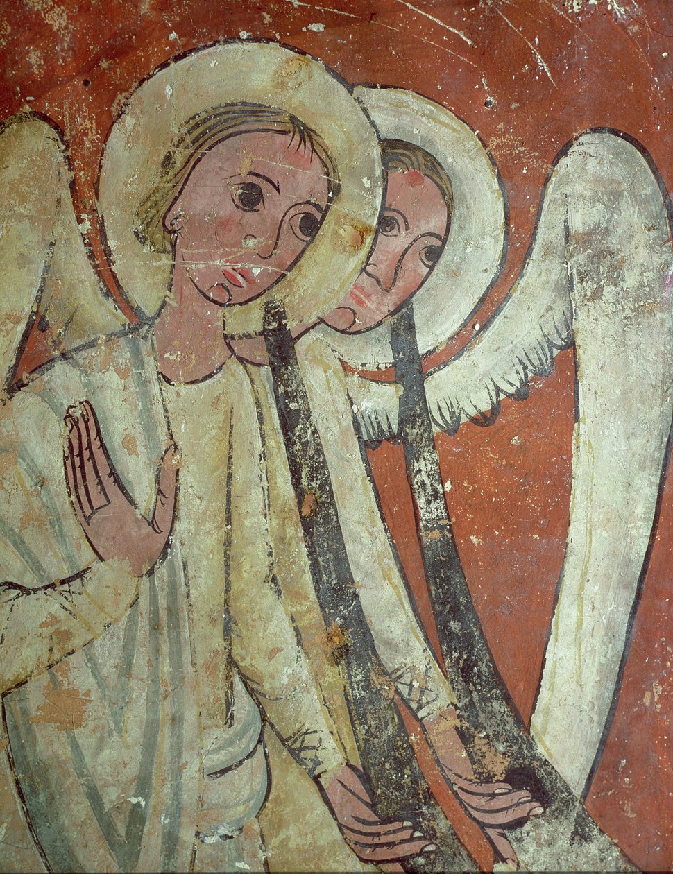 Begravelsesmonument, engler med dommens trompeter, detalj (fresco) av Spanish School