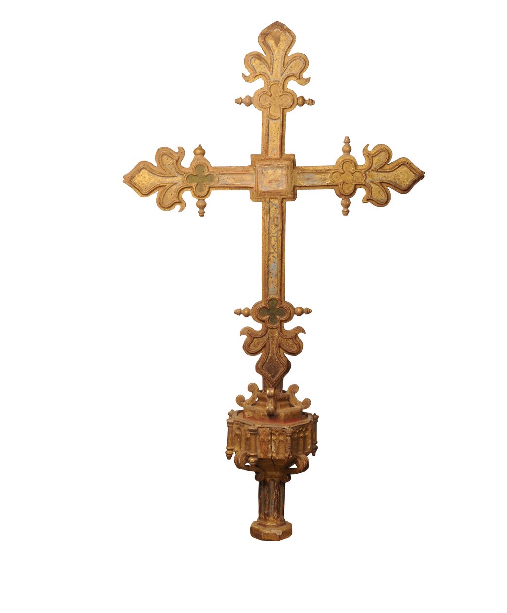 Forgylt tre og polykrom dekorert prosesjonskors, Spania, ca. 1500 (forgylt tre) av Spanish School