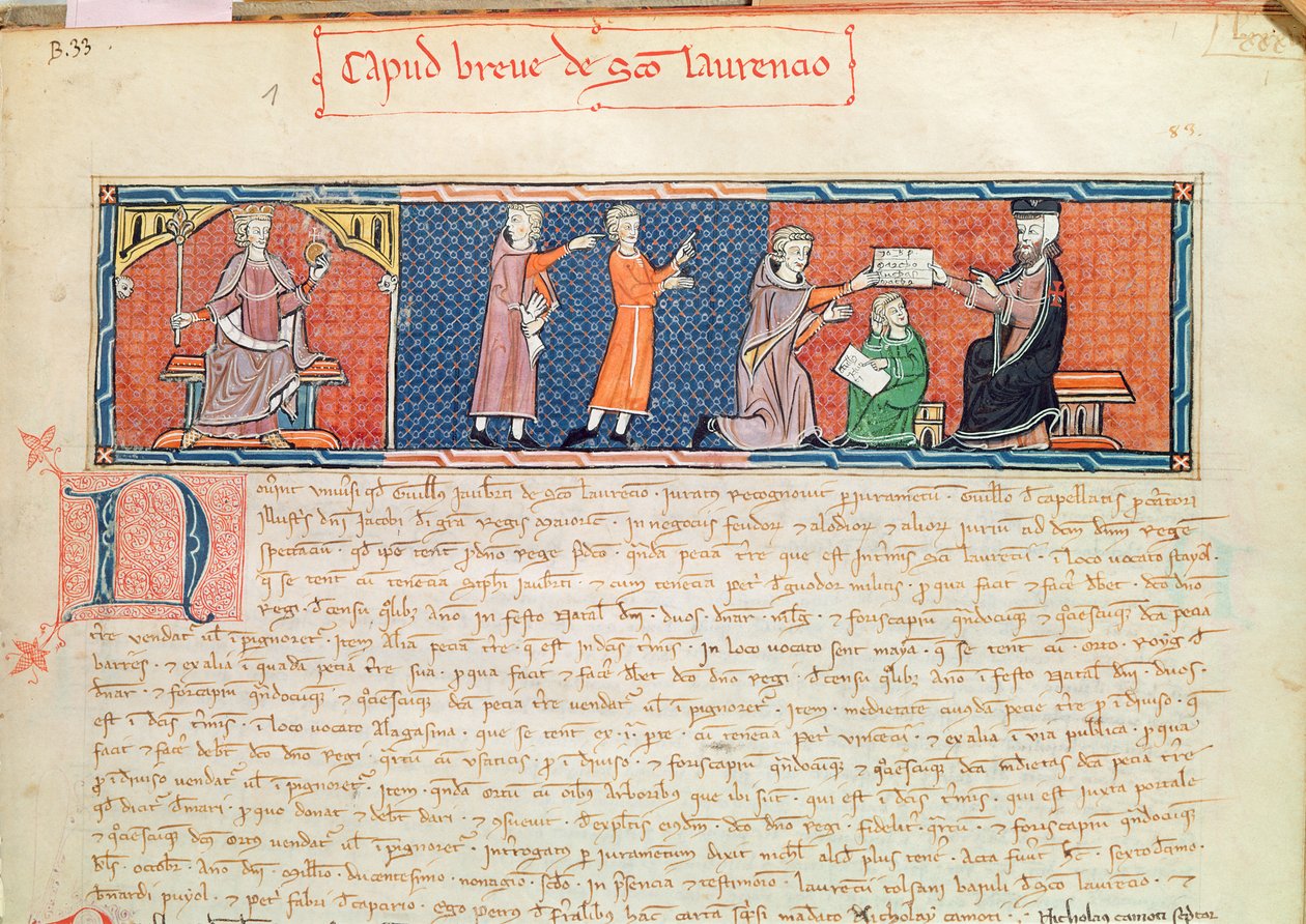 Guillaume Jaubert avla en ed foran kong James I (1207-76) av Mallorca, fra Capbreu de Clayra et de Millas, 1292 av Spanish School