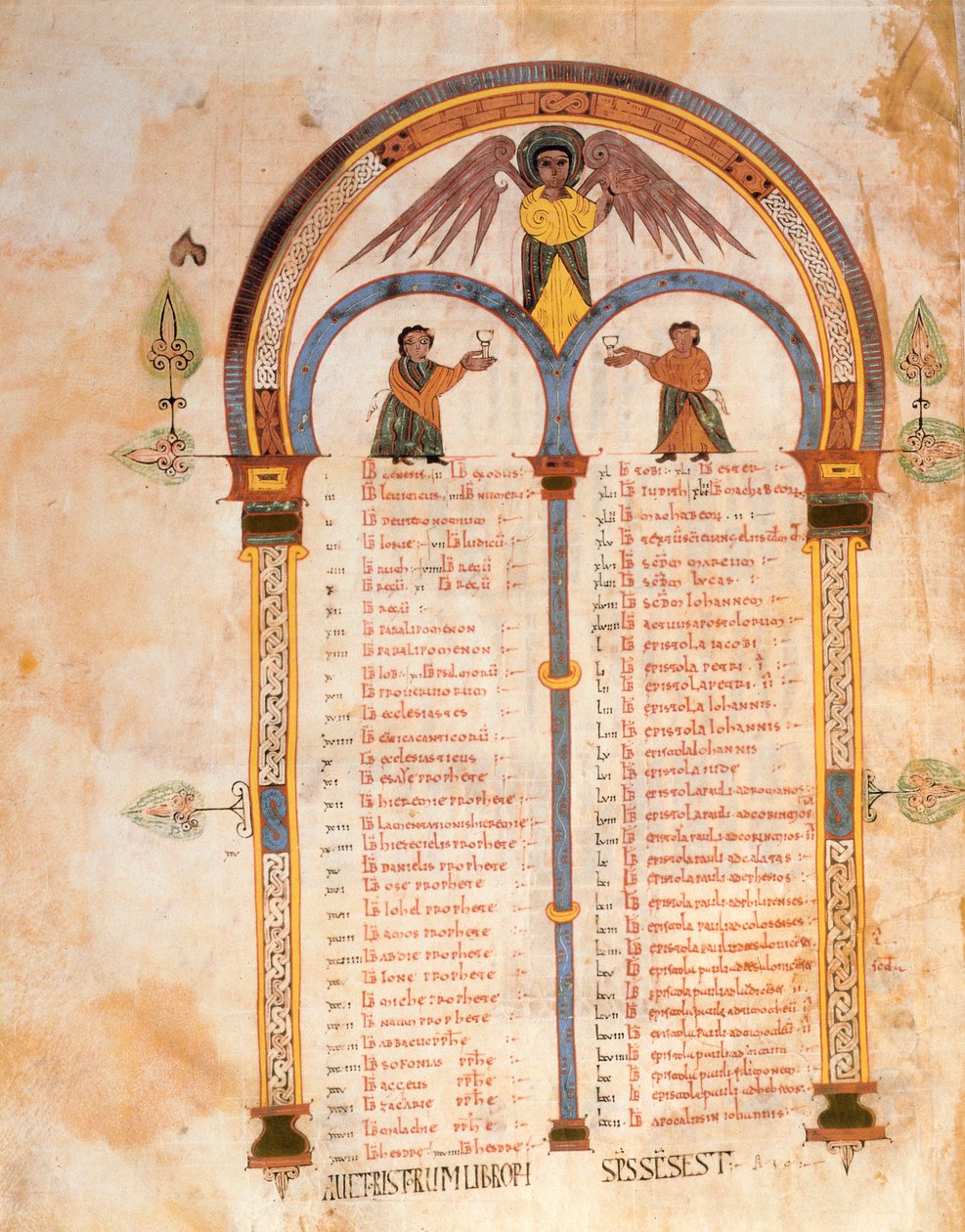 Register of the Books of the Old and New Testaments, from the Visigothic-Mozarabic Bible of St. Isidores, fol.398v., A.D. 960 (tempera on vellum) av Spanish School