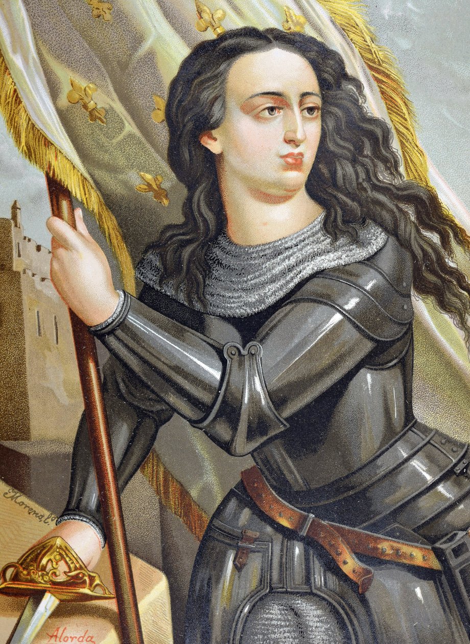 JEANNE AV ARC, Saint (1412-1431). Fransk heltinne under hundreårskrigen. Illustrasjon av Hombres y mujeres celebres, av Juan Landa Seix av Spanish School