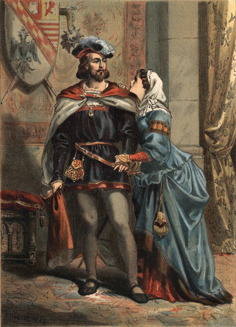 Jeanne av Spania kjent som La Folle (1479-1555), dronning av Castilla og hennes ektefelle Philippe Le Beau (1478-1506) konge av Spania og erkehertug av Østerrike i "The Cult of Beauty" av Juan Justo Huguet, Mills Brothers redaktører av Spanish School