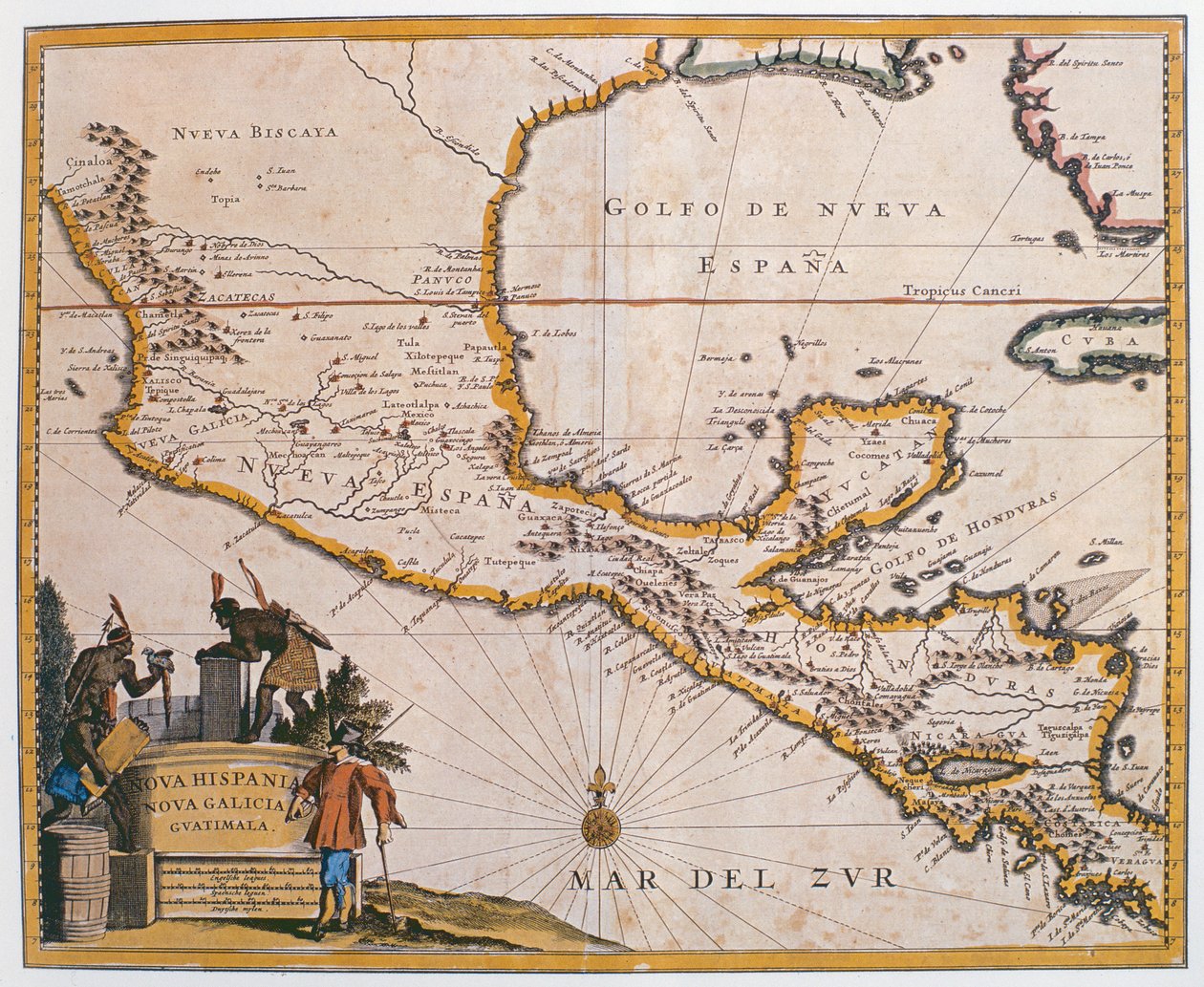 Kart over New Spain, New Galicia og Guatemala, 1625 av Spanish School