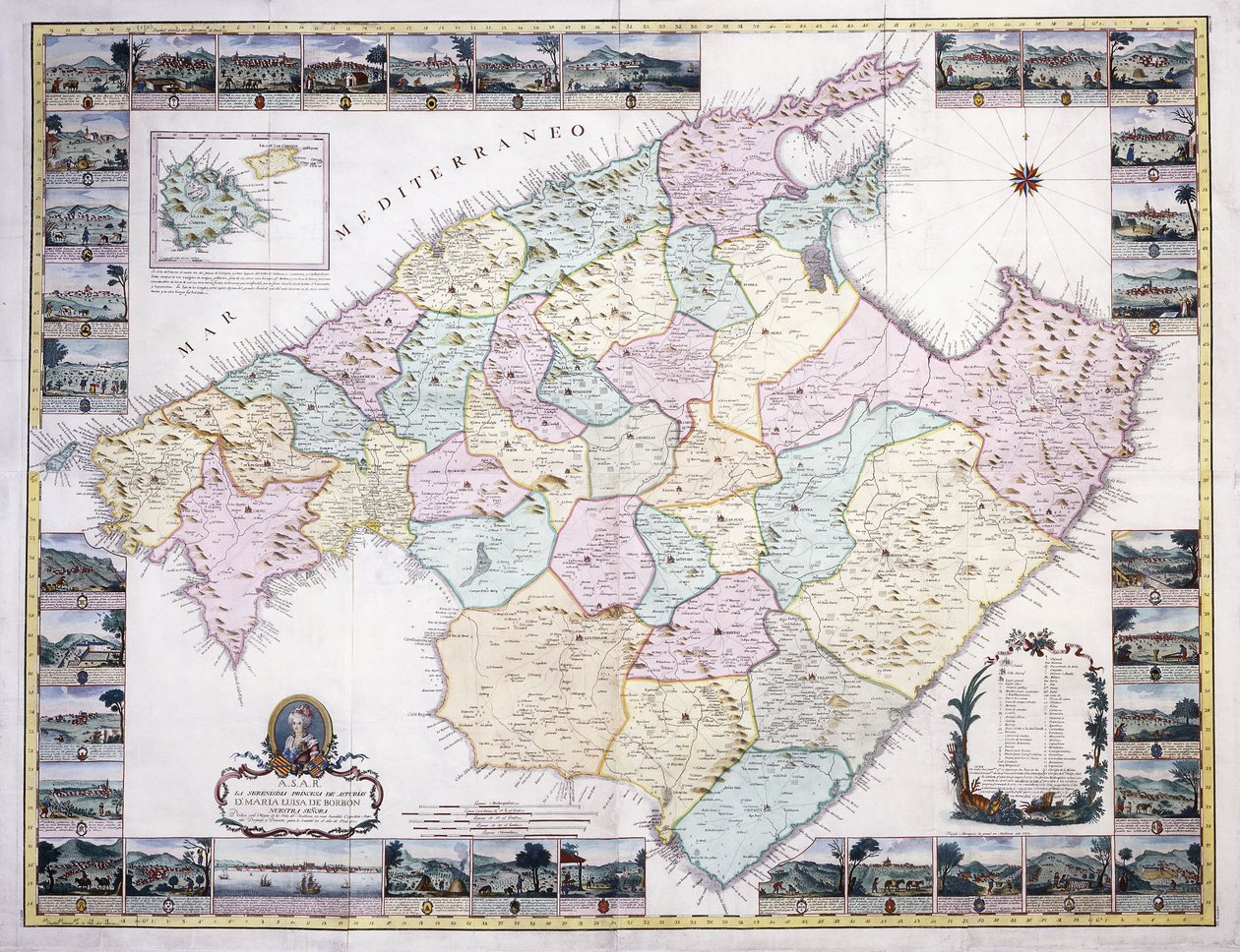 Kart over øya Mallorca, 1785 av Spanish School