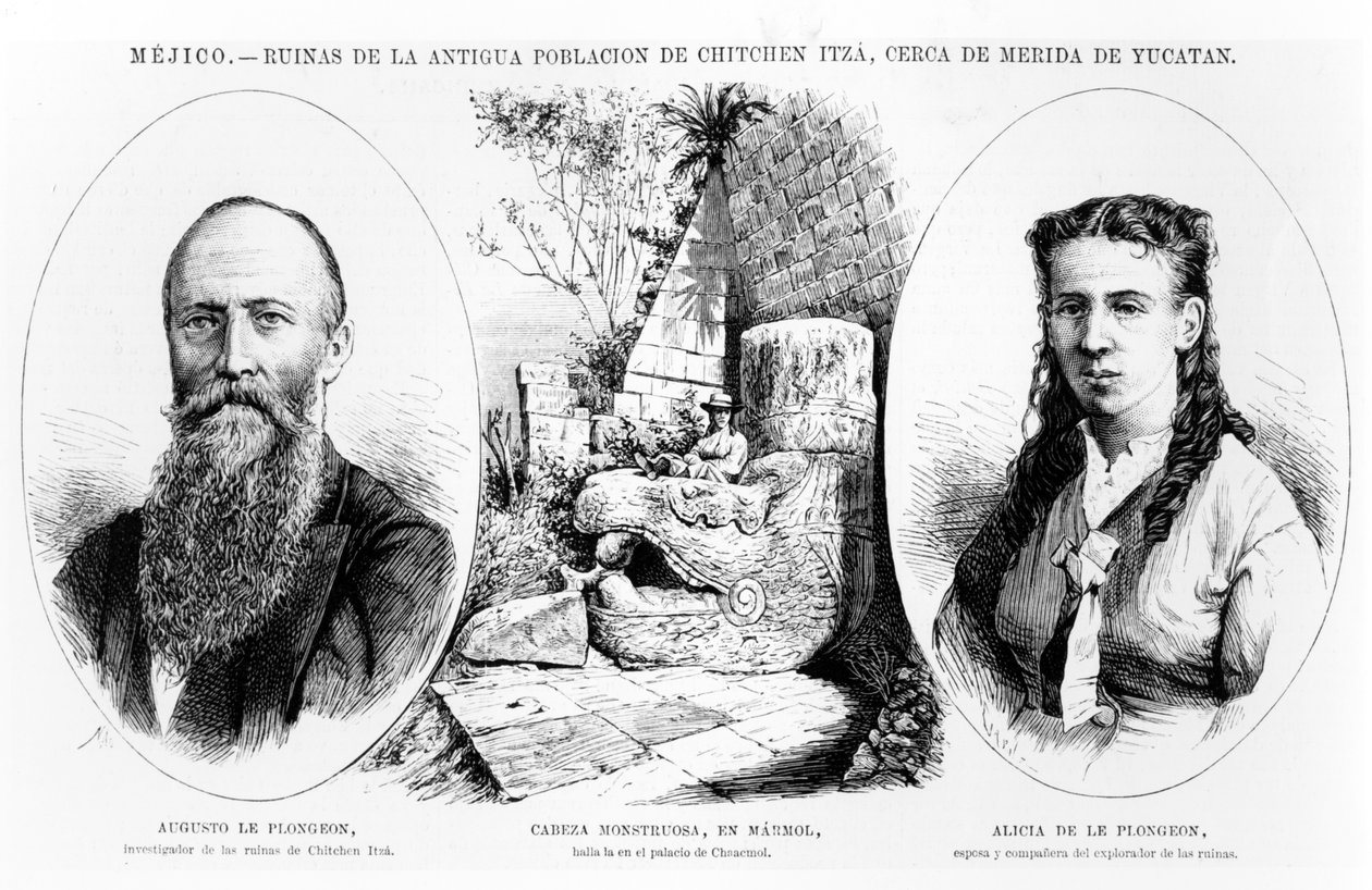 Mexico - Ruinene av den eldgamle befolkningen i Chichen Itza, nær Merida, Yucatan, illustrasjon fra La Ilustracion Espanola y Americana 1877 av Spanish School